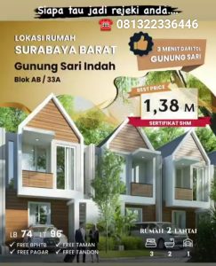 Rumah dijual Gunungsari Indah Surabaya